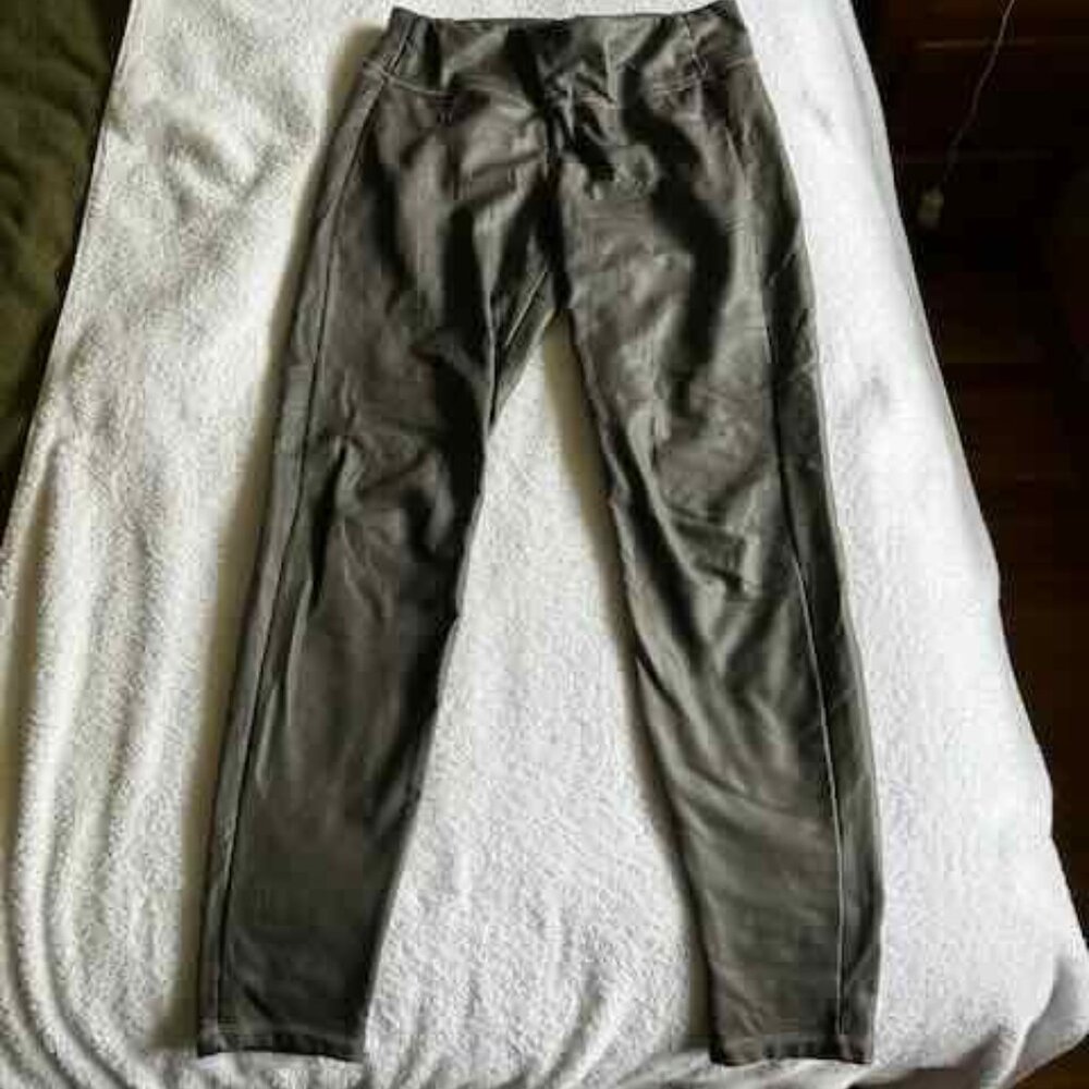 Athleta Women's All Over Gleam Faux Leather Leggings Medium Tall Slate Gray